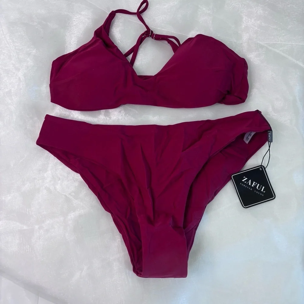 Zaful Red Bikini Set Adjustable Halter Straps Two Piece Swimsuit NWT
